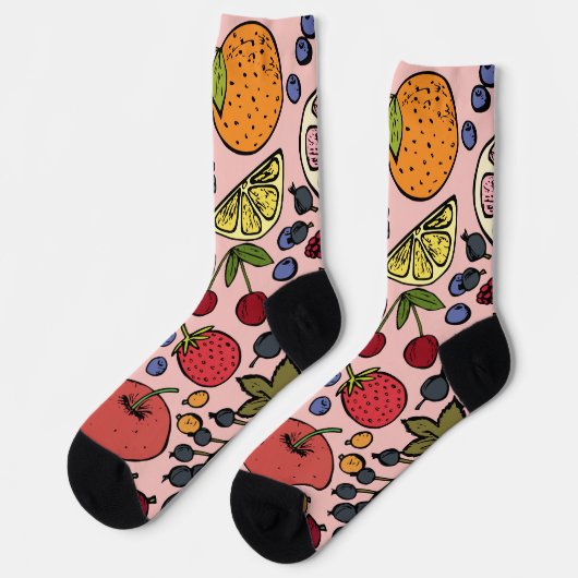 Chaussette Cute rose motif de fruits l Orange l fraise (Gauche)