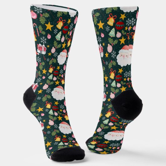 Chaussette Cute Santa Claus Holiday Seamless Pattern (Angulaire)