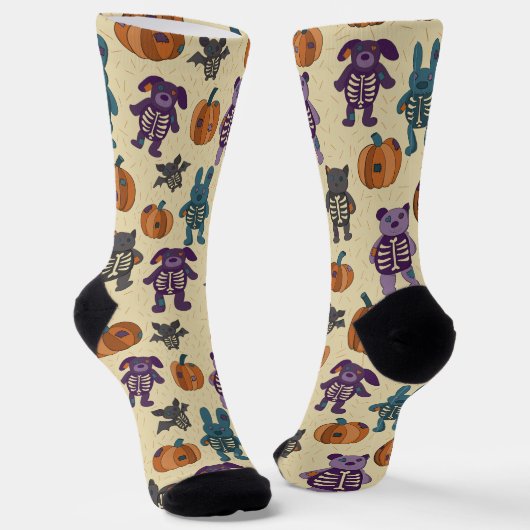 Chaussette Cute Skeleton Animaux et Halloween Citrouille (Angulaire)