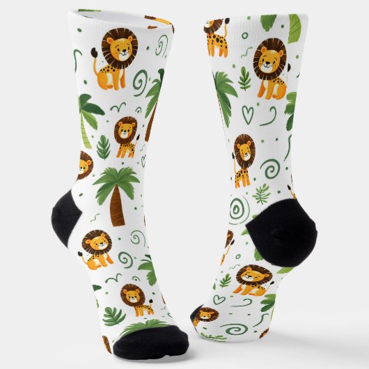 Chaussette Cute Socks with Baby Lion Safari Jungle Animal (Angulaire)