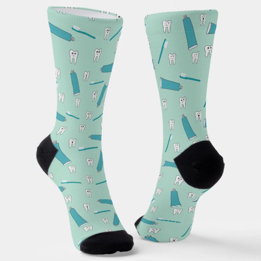 Chaussette Cute Tooth Teal Mint Toothpaste Toothbrush Pattern (Angulaire)