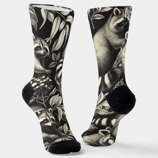 Chaussette Cute Vintage Racoon sans couture (Angulaire)