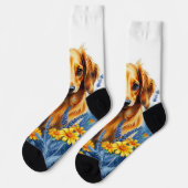 Chaussette Dachshund aux fleurs (Gauche)