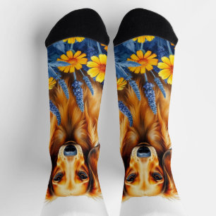 Chaussette Dachshund aux fleurs