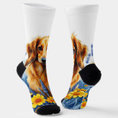 Chaussette Dachshund aux fleurs (Angulaire)