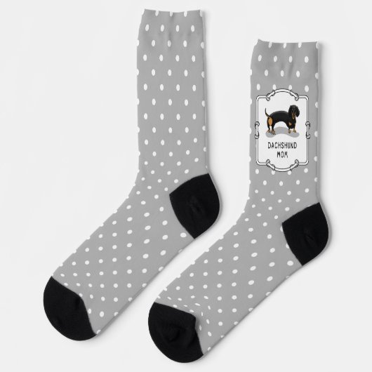 Chaussette Dachshund Mom (S noir & tan) - Mignonne maman chie (Gauche)