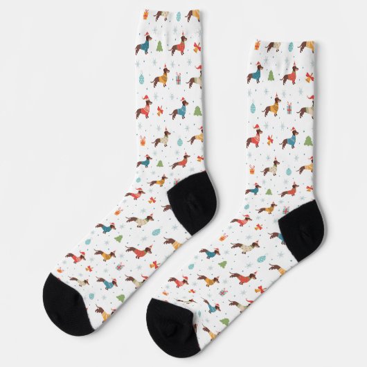 Chaussette Dachshunds dans le Motif des pulls de Noël (Gauche)