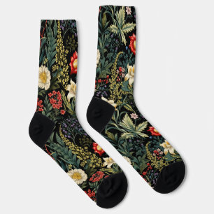 Chaussette Dahlia Rouge Floral Vintage Lys Blancs Bohème