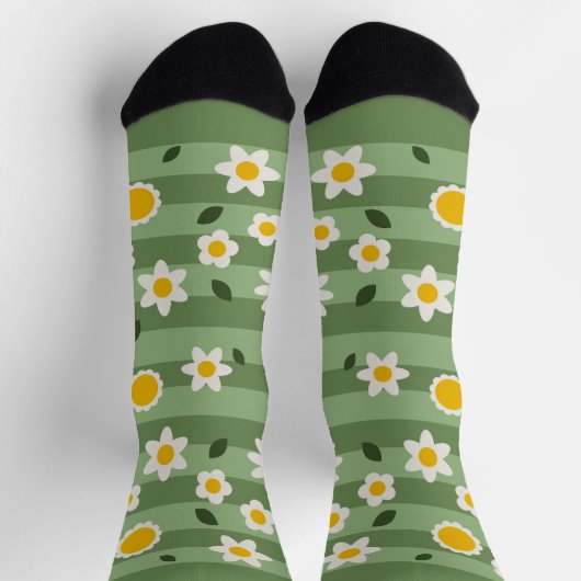 Chaussette DAISY GREEN - Durable Funny Chaussettes Florales (Haut)