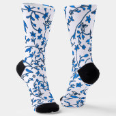 Chaussette Damas Bleues Sur Blanc (Angulaire)