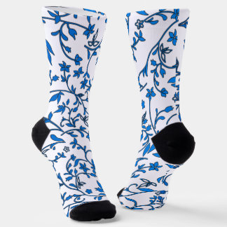Chaussette Damas Bleues Sur Blanc