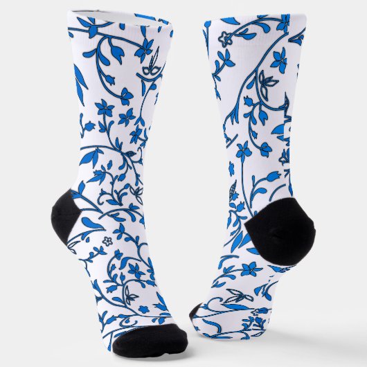 Chaussette Damas Bleus Sur Fond Blanc (Angulaire)