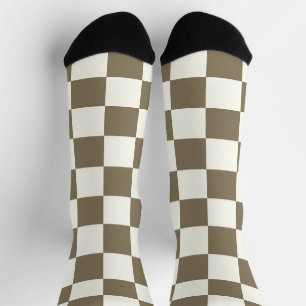 Chaussette Damas brun blanc géométrique rétro