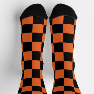 Chaussette Damas en carrés Noir et Orange géométrique rétro
