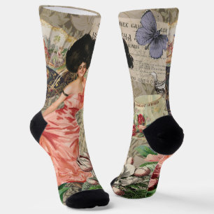 Chaussette Dame de café femme victorienne rose riche robe