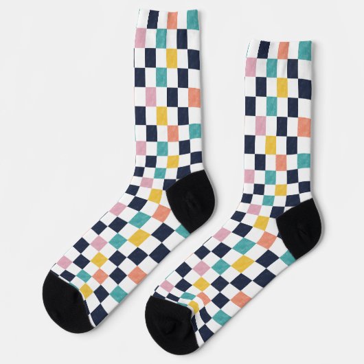 Chaussette Damier Corail Sarcelle Aquarelle (Gauche)