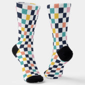 Chaussette Damier Corail Sarcelle Aquarelle (Angulaire)
