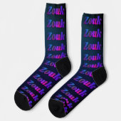 Chaussette Danse zouk violet foncé, rouge, lettres bleues (Gauche)
