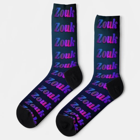 Chaussette Danse zouk violet foncé, rouge, lettres bleues (Gauche)