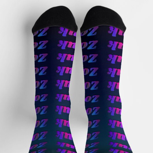Chaussette Danse zouk violet foncé, rouge, lettres bleues (Haut)