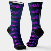 Chaussette Danse zouk violet foncé, rouge, lettres bleues (Angulaire)