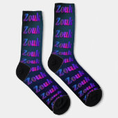 Chaussette Danse zouk violet foncé, rouge, lettres bleues (Droite)