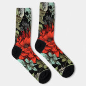 Chaussette Dark Academia Maximalist Red Dahlia Floral  (Droite)