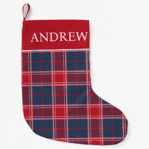 Chaussette de Noël à carreaux Tartan bleu marine r