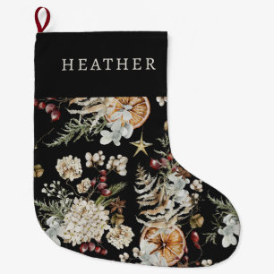 Chaussette de Noël à feuillage noir