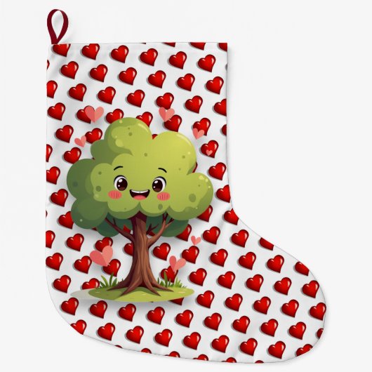 Chaussette de Noël, Arbre coeurs rouges d'amour (Devant)