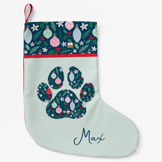 Chaussette de Noël avec empreinte de patte de chie (Devant)