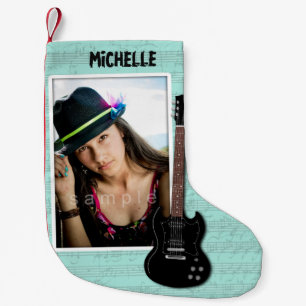 Chaussette de Noël avec photo de joueur de guitare