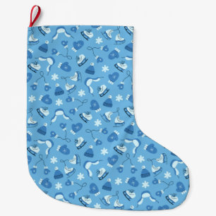 Chaussette de Noël bleue à motif hivernal dessiné 