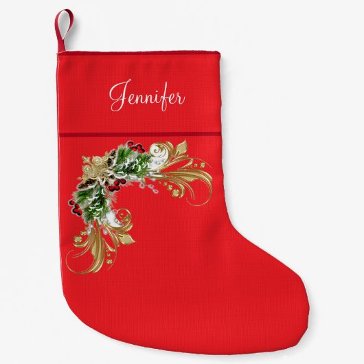 Chaussette de Noël brodée faux lin (Devant)
