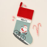 Chaussette De Noël Cadeau cycliste personnalisé<br><div class="desc">Un cadeau de vacances créatif à thème de vélo de Noël avec un Père Noël amusant à vélo. Pour personnaliser modifier le texte pour ajouter le nom de votre cycliste favori.</div>