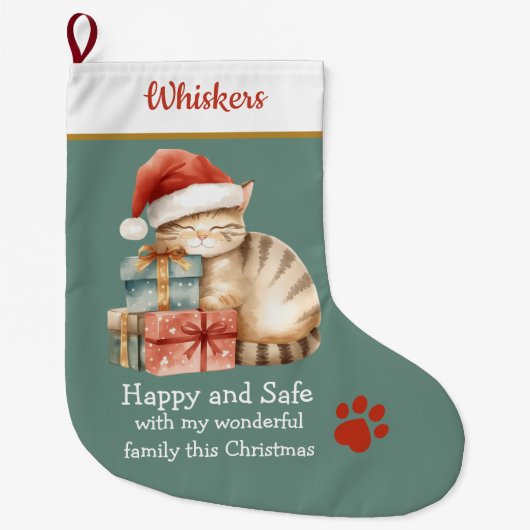Chaussette de Noël Chat Endormi sur des Cadeaux – (Devant)