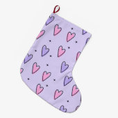 Chaussette de Noël, coeurs roses violets amour (Devant (Accrochage))