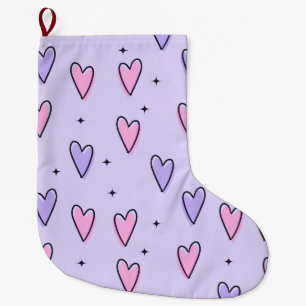 Chaussette de Noël, coeurs roses violets amour