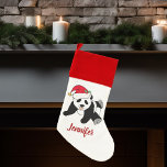 Chaussette De Noël Cute ours Panda à Santa Hat Enfants personnalisés<br><div class="desc">Ce bel ours de panda de Noël est muni d'un mignon panda portant un chapeau de Père Noël rouge. Ce joli stock de Noël animal personnalisé est décoré votre monogramme en rouge. Customisez avec votre propre texte en bas pour un cadeau de classe.</div>