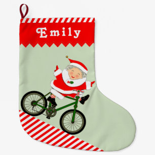 Chaussette De Noël Cycliste faisant du vélo dans une grande chaussett