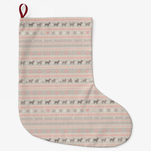 Chaussette de Noël en tricot nordique rose pour ch
