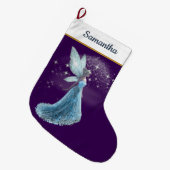 Chaussette de Noël Fée Bleue & Argent – Hiver (Devant (Accrochage))