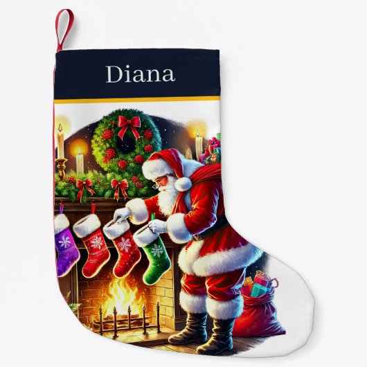 Chaussette de Noël festive Santa ajouter un nom (Devant)