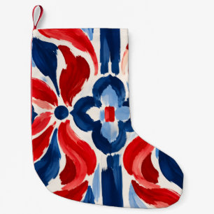 Chaussette de Noël florale rouge blanc bleu