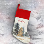 Chaussette De Noël 🎄 Golden Christmas Tree Winter Wonderland<br><div class="desc">🌟 Ce magnifique réchaud de Noël présente un paysage hivernal romantique dessiné à la main avec un arbre de Noël doré et de la neige. ✨ Partagez la magie de la saison d'hiver, un merveilleux gardien. ⭐ 🌲 Amour et joie pour vous et votre famille ! ©Susanne Sachers - Sunny...</div>