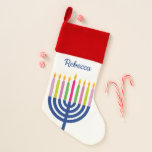 Chaussette De Noël Hanoukka Menorah personnalisée<br><div class="desc">Décor maison pour Hanoukka,  un bas personnalisé avec votre nom ou votre texte,  et une Menorah colorée</div>