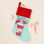 Chaussette De Noël Jote Red Santa Hat Café Sucre de canne Noël<br><div class="desc">Ce design de Noël, mignon et artistique, est le moyen parfait de répandre l'esprit de fête. Il comprend une tasse à café à l'aquarelle rouge, verte, blanche et noire dessinée à la main et peinte à la main avec une manche en papier décoratif, un casquette du Père Noël et un...</div>