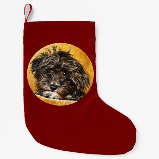 Chaussette de Noël marron avec chien Schnoodle (Devant)