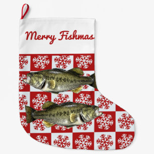 Chaussette De Noël Merry Fishers Basse à grande bouche Pêche Snowflak