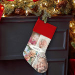 Chaussette De Noël Nom minimaliste moderne Collage photo simple<br><div class="desc">Célébrez les joies simples des vacances avec une coutume élégante quatre photo collage bas Noël. Les photos et le nom de ce modèle sont faciles à personnaliser. Le design moderne minimaliste rouge, blanc et noir présente une typographie de style machine à écrire vintage et 4 photos de famille, d'enfants ou...</div>